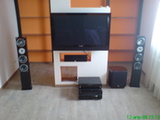 Настройка комплекта домашнего кинотеатра,  подвес на стену ас,  Тv!