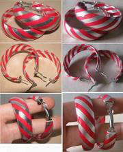 Серьги-кольца красные с серебром