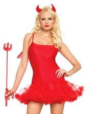 Красная Чертовка с Рожками,  Крыльями и Вилами,  костюм на Хеллоуин
