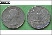 Продаю разменные монеты США : 1/4 доллара,  1, 5, 10 центов