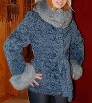 продам шуба каракуль песец голубой