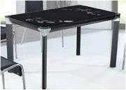 Cтеклянный стол TB012 черный с серебр. листьями,  ноги черные купить Ки