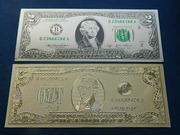 Золотая сувенирная банкнота 100 $ и 2 $ USA