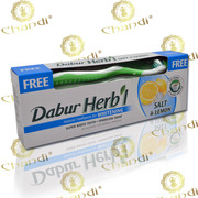 Отбеливающая зубная паста c солью и лимоном,  Dabur + зубная щетка 