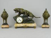 Каминные часы,  антиквариат ПАНТЕРА