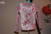 Кофта блуза блузка рубашка розовая светлая красная сетка прозрачная