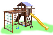 Детский игровой комплекс с качелями и рукоходом,  игровая площадка