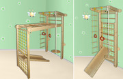 Спортивный уголок трансформер из сосны с горкой,  шведская стенка