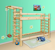  Спортивная двухъярусная кровать из сосны,  спортивный уголок