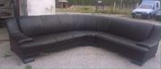 №01351.Диван угловой черный кожаный бу из Голландии.