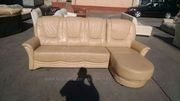 №01354.Диван четырех мисный бежевый кожаный бу из Голландии.