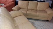 №01348.Диван тройка и двойка бежевый кожаный бу из Голландии.