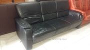 №01337.Диван тройка черный кожаный бу из Голландии.