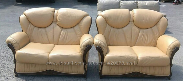 №01329.Диван двойка и двойка бежевый кожаный бу из Голландии.
