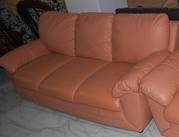 №01304.Диван тройка персиковый кожаный бу из Голландии.