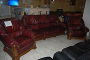 №01177.Диван тройка и два кресла бордовый кожаный бу из Голландии.
