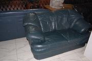 №0932.Диван двойка синий кожаный бу из Голландии.