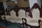 №0574.Диван и два кресла белый кожаный в дереве бу из Голландии.
